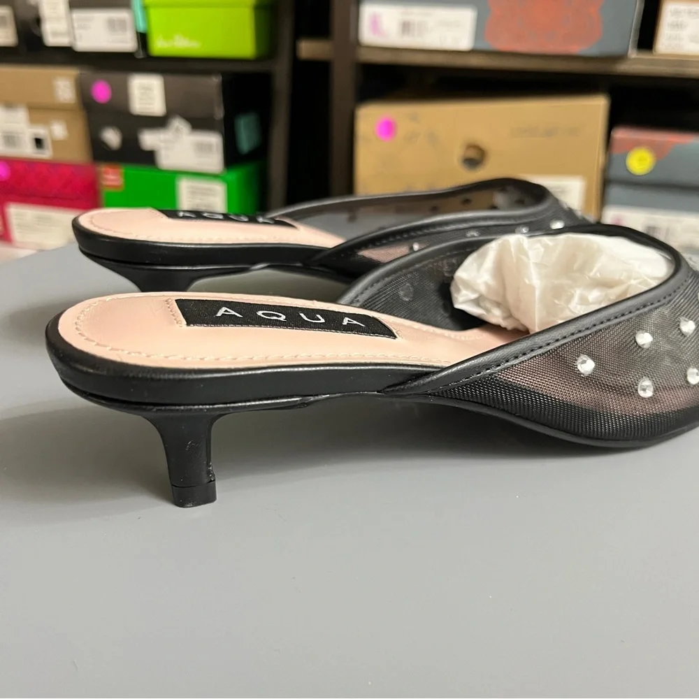 Aqua Black Mesh Heels with Rhinestone Accents - Picture 5 of 7